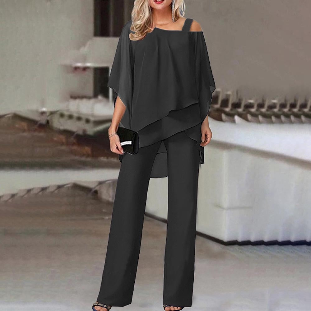 Completo donna due pezzi elegante con spalle scoperte, perfetto per primavera e autunno.