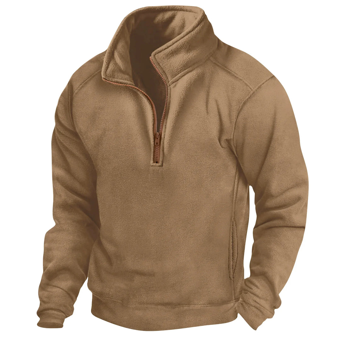 Felpa tattica uomo in pile per abbigliamento outdoor autunnale, mezza cerniera, collo alto, perfetta per sport.