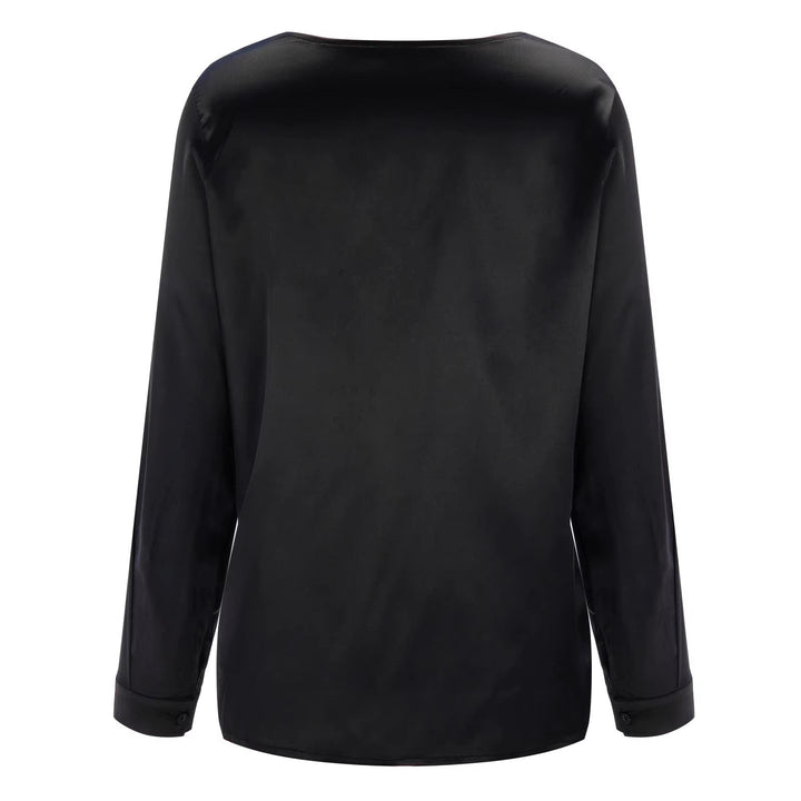 Blusa da donna versatile, satinata, con scollo profondo, ideale per ufficio o serate eleganti.