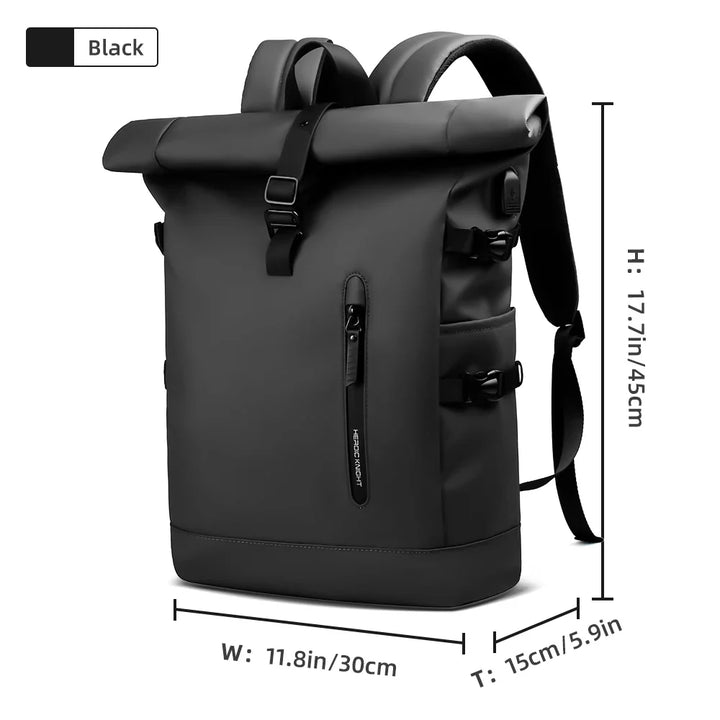 Tessuto resistente all'acqua del moderno zaino uomo business roll-top, ideale per ogni viaggio.