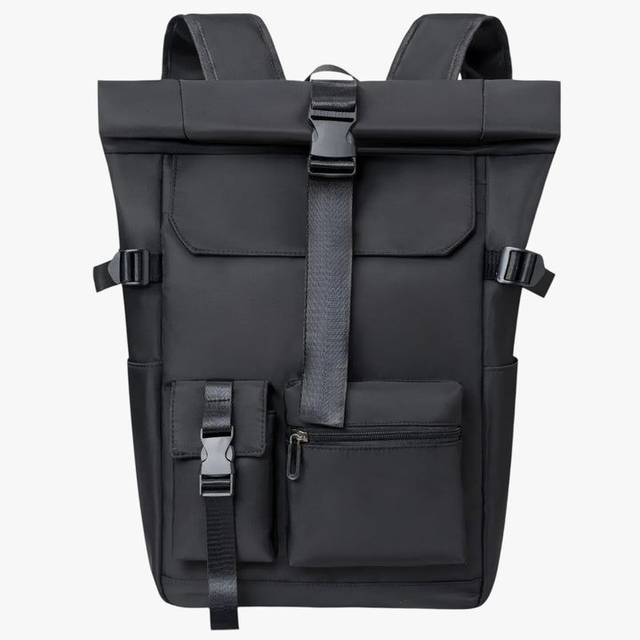 Zaino roll top uomo grigio scuro, stile moderno e funzionale per viaggi e uso quotidiano.