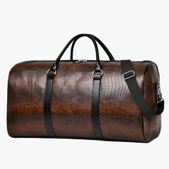 Borsone da viaggio unisex nero con tracolla regolabile e manici. Ideale per weekend e palestra.