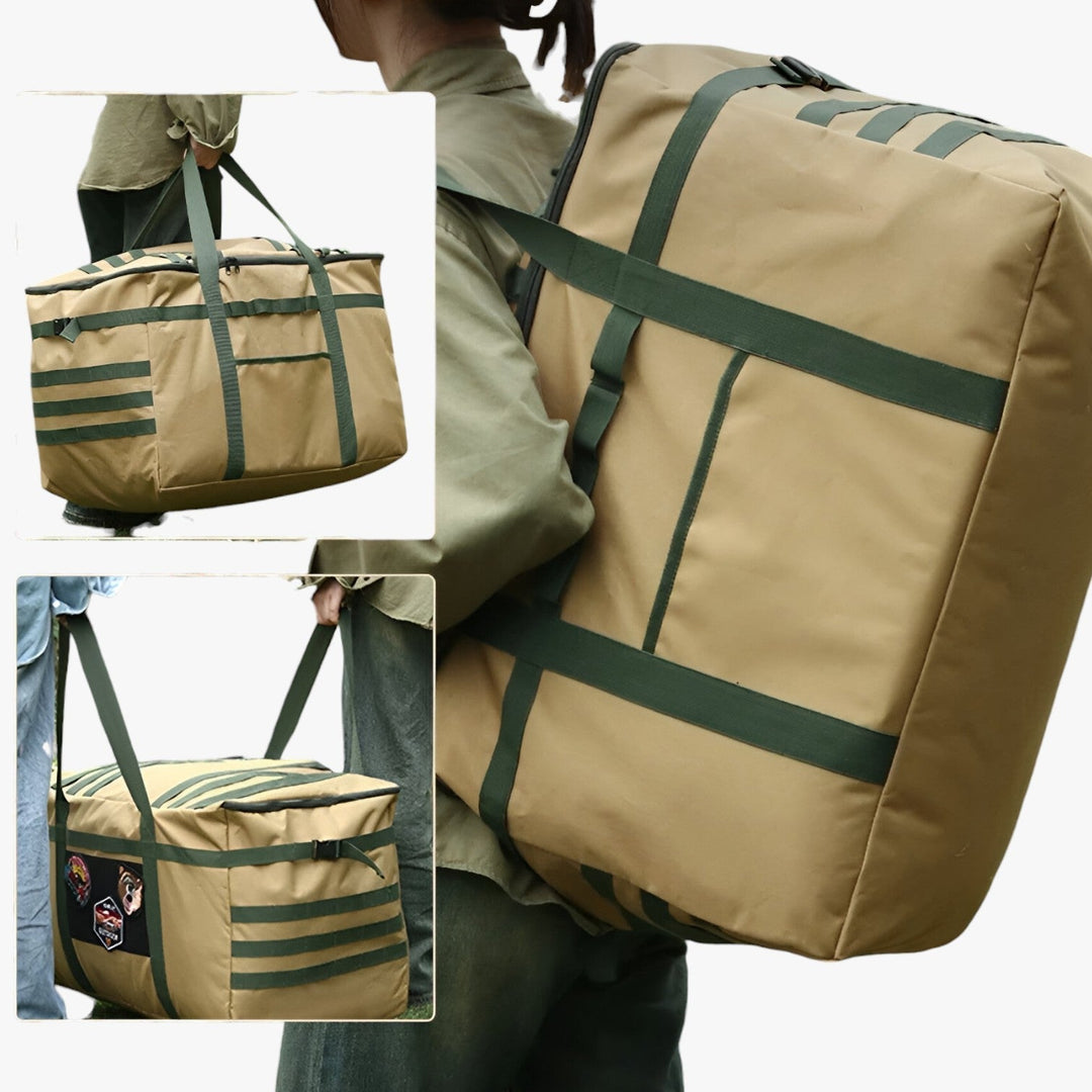 Borsa portaoggetti versatile pieghevole beige, ottima per shopping, spiaggia o come organizer in casa.