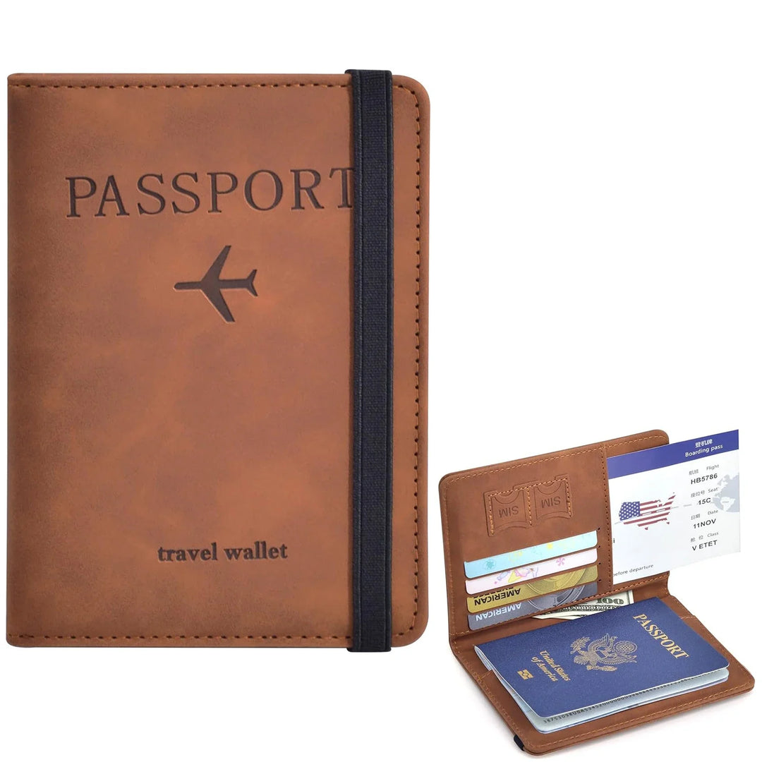 Porta passaporto organizer viaggio unisex in PU, elegante e sicuro per documenti e carte essenziali.