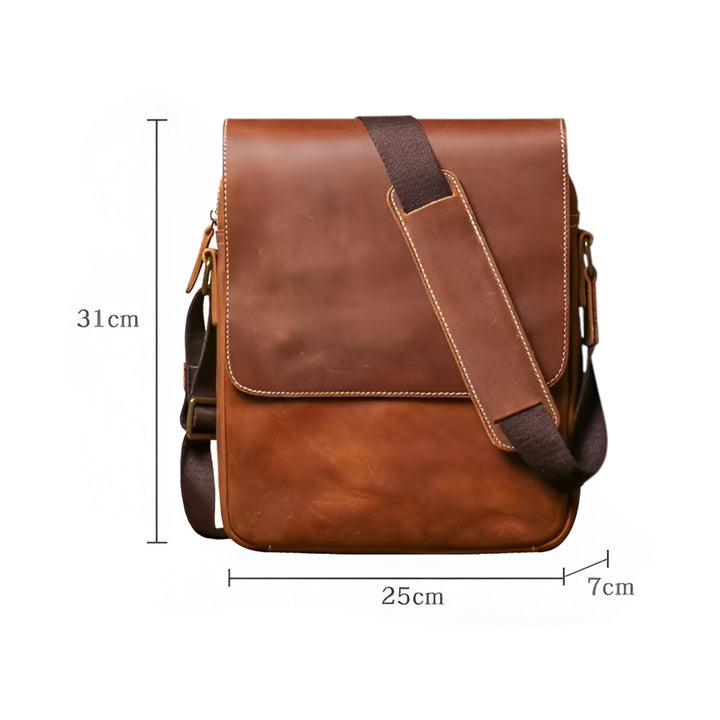 Borsa messenger marrone unisex con organizer interno, perfetta per laptop, tablet e oggetti personali di viaggio.