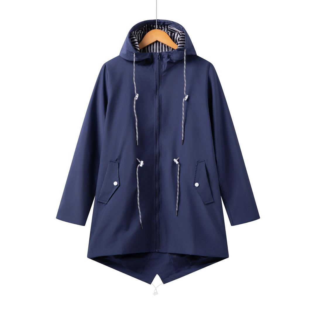 Cappotto leggero donna impermeabile, giacca antipioggia con cappuccio, un capo versatile per ogni occasione.