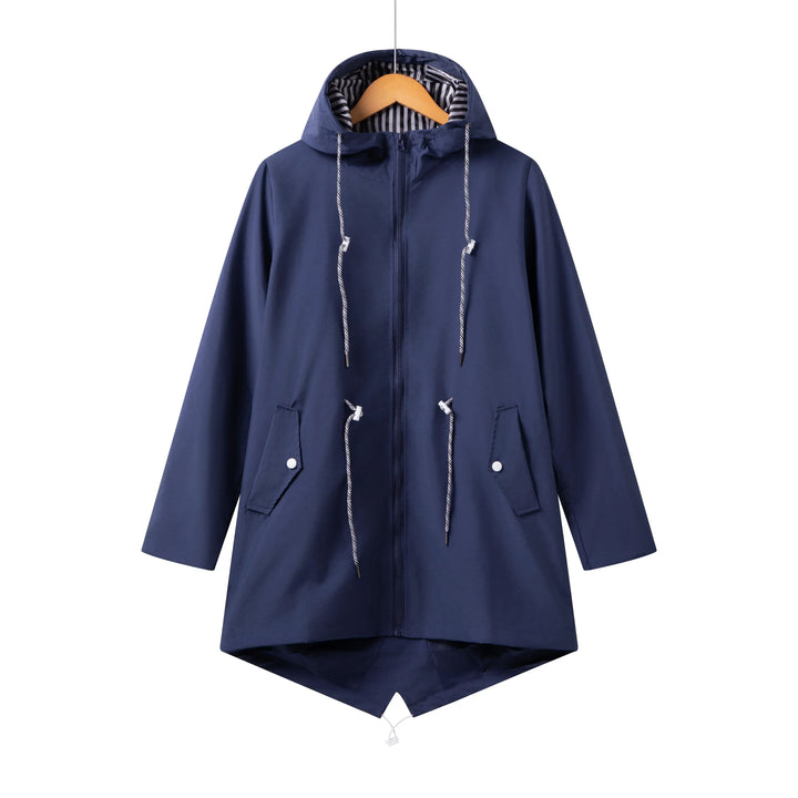 Cappotto leggero donna impermeabile, giacca antipioggia con cappuccio, un capo versatile per ogni occasione.