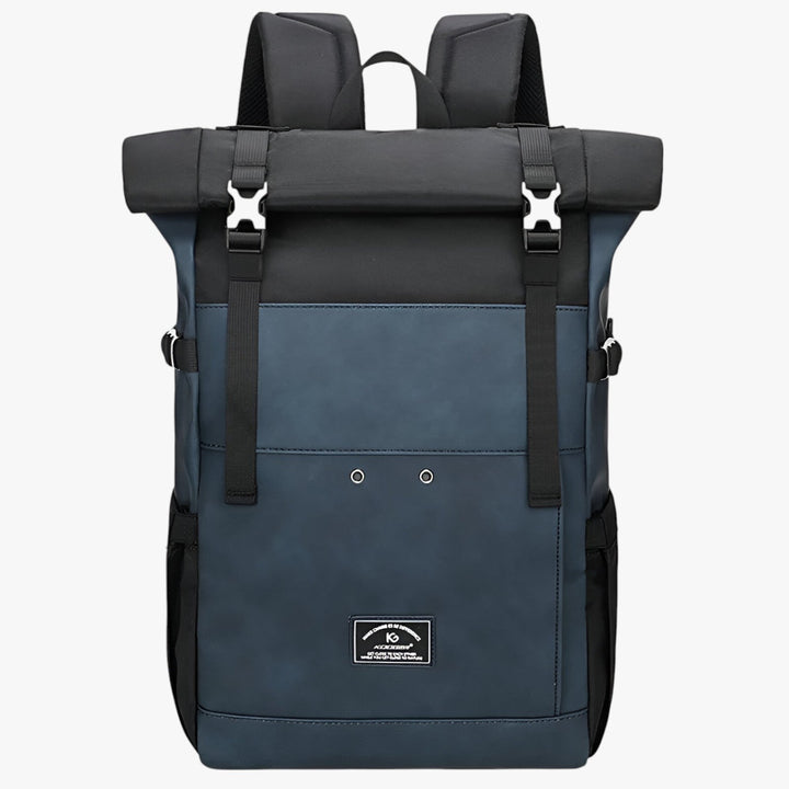 Zaino uomo multiscomparto in tessuto per viaggi e avventure, disponibile in grigio, giallo e blu.