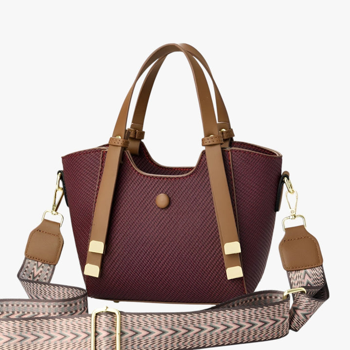 Borsa tote donna multicolore compatta, con tracolla regolabile, accessorio versatile ed elegante.