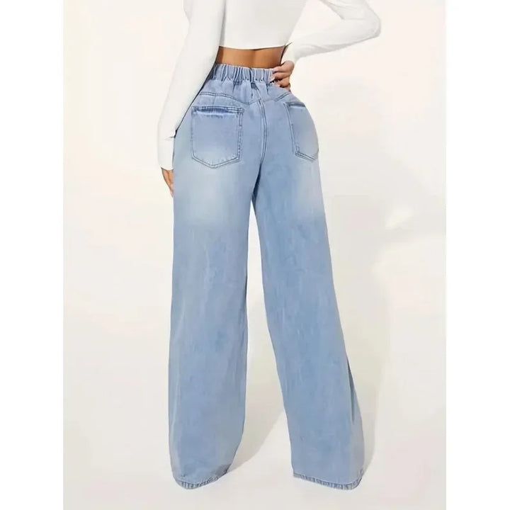 Pantaloni jeans larghi donna a vita alta in blu, design baggy per un look casual chic e un comfort eccezionale.