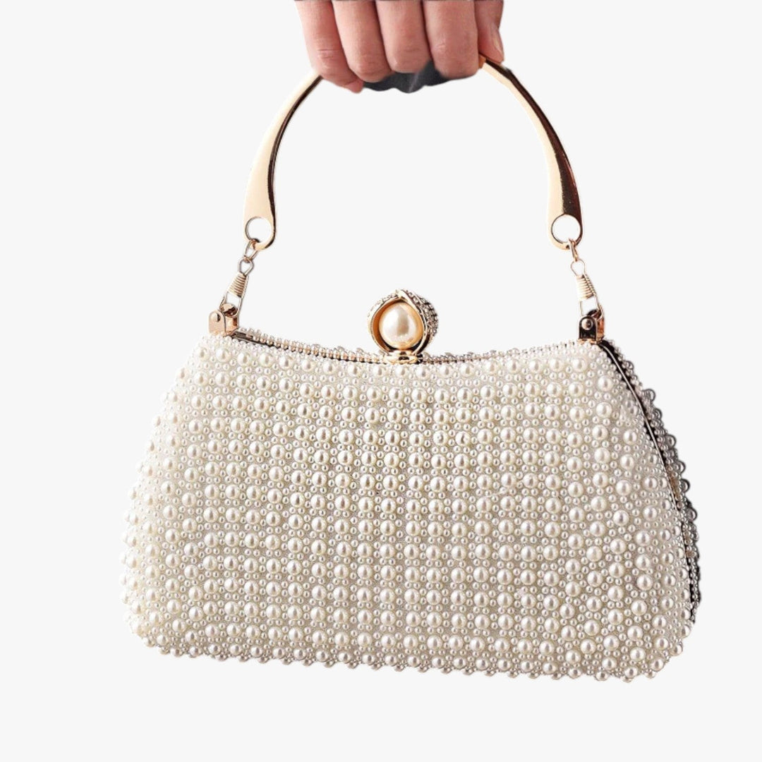 Borsa da sera donna elegante con perline multicolore, clutch raffinata per outfit speciali.