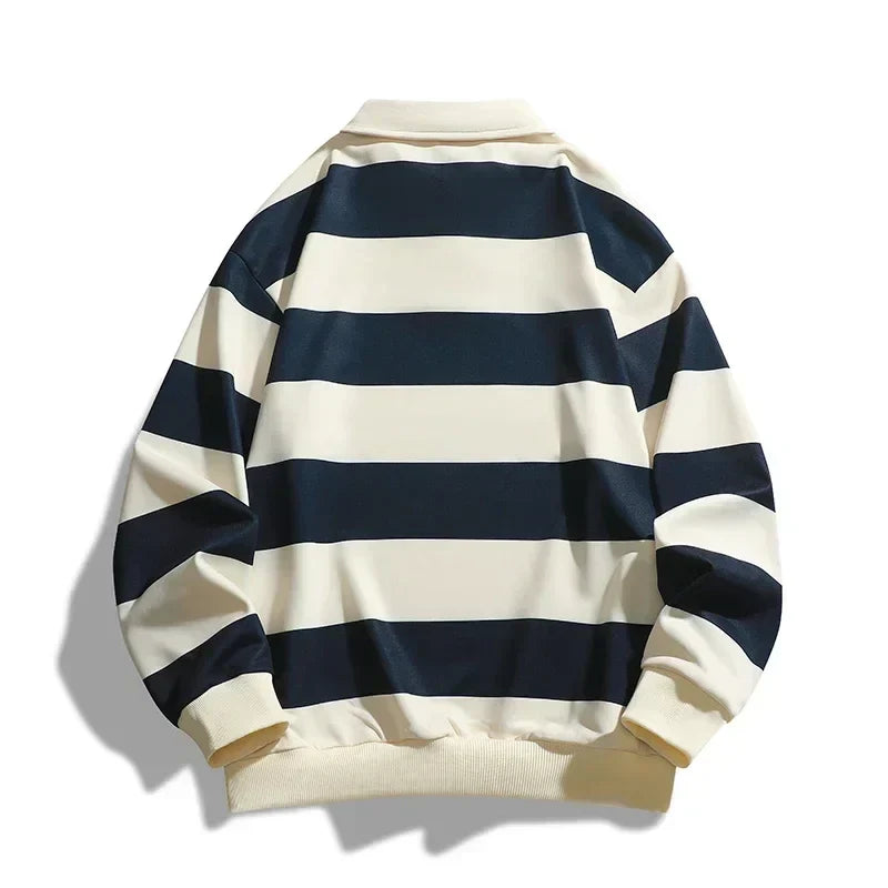 Abbigliamento uomo: polo a righe orizzontali, maniche lunghe, morbida e confortevole per ogni occasione.