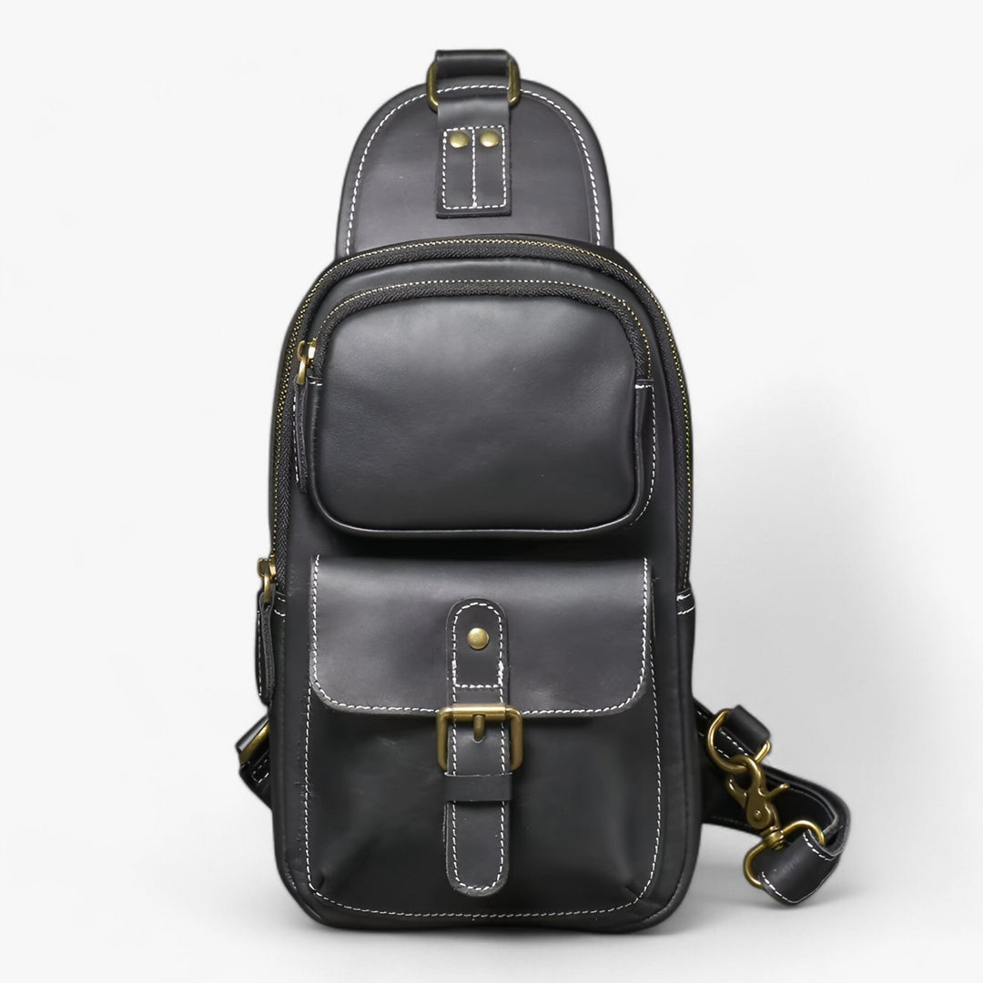 Borsa monospalla da uomo, colore nero, in ecopelle. Design multiscomparto per praticità e un look moderno.