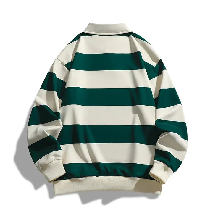 Polo uomo a maniche lunghe a righe sottili, design moderno e vestibilità comoda per il tempo libero.