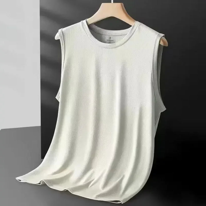Canotta uomo sportiva traspirante in mesh di poliestere, perfetta per fitness.
