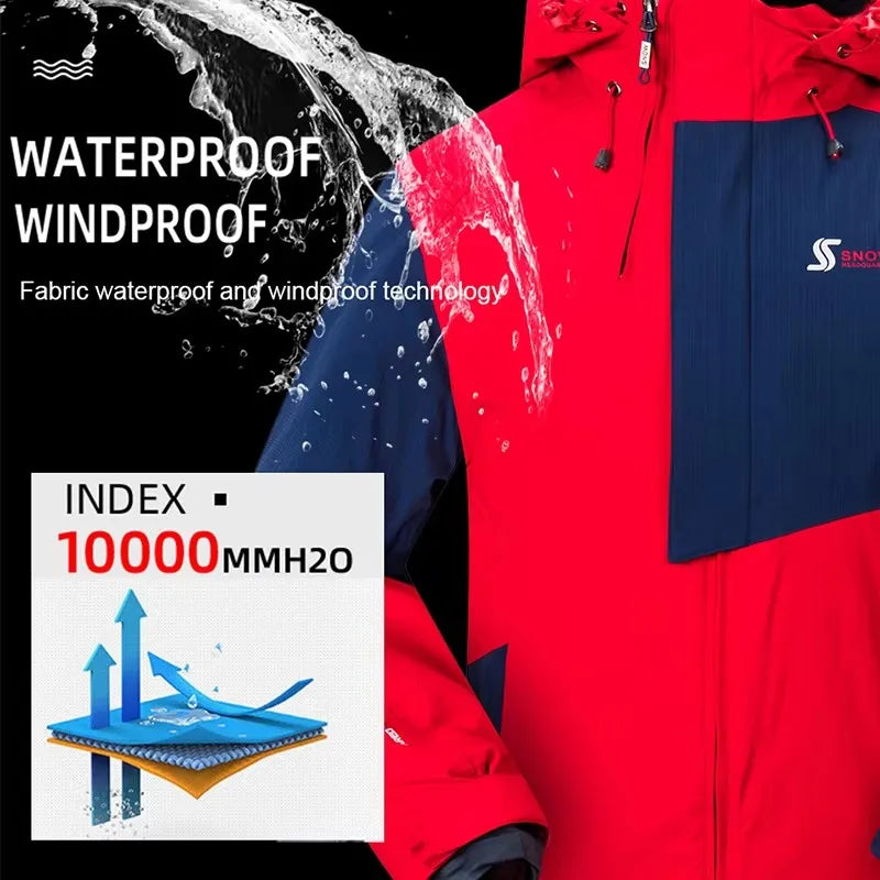 Giacca sci uomo resistente, impermeabile per neve, antivento e calda, abbigliamento sportivo protettivo in montagna.