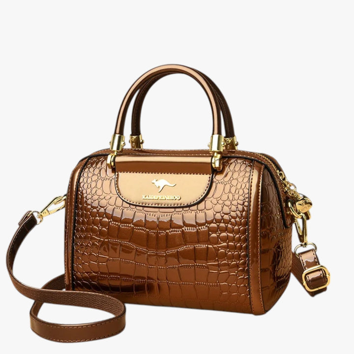 Must-have borsa a mano donna, effetto coccodrillo e design multicolore, per look alla moda.