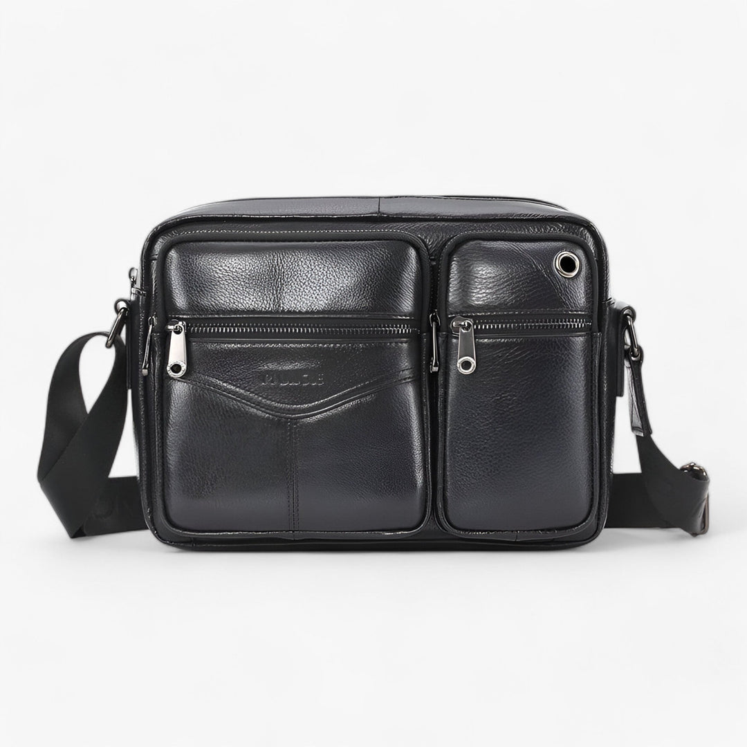 Accessorio borsa tracolla unisex multiscomparto, versatile per viaggio, lavoro e tempo libero. Colori caffè/nero.