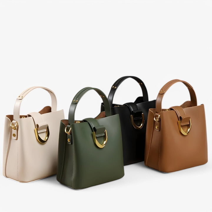 Borsa a secchiello compatta con tracolla, ideale per donna per un look quotidiano e versatile.