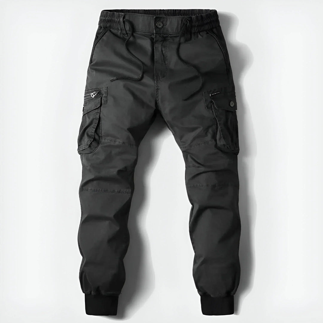Pantaloni cargo blu scuro da uomo, multitasche, perfetti per un look funzionale, confortevole e alla moda.