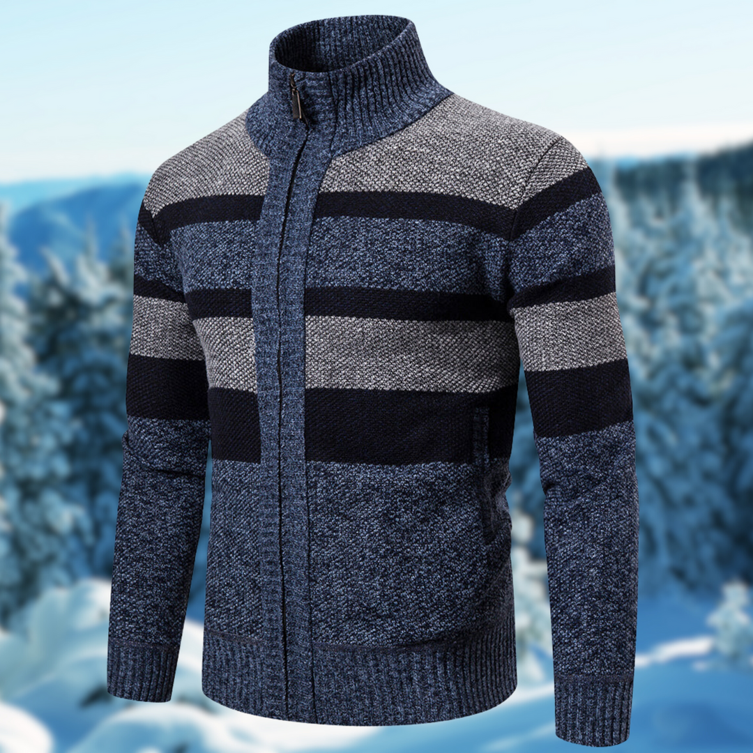 Cardigan a righe da uomo in maglia, perfetto per un look casual ed elegante.