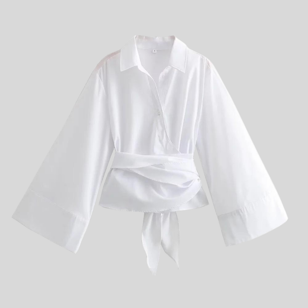 Camicetta elegante e versatile da donna, a maniche lunghe, per moda ufficio o look estivi casual.
