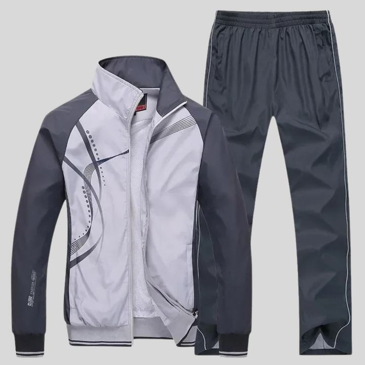 Completo fitness uomo activewear: giacca e joggers per palestra, corsa e tutte le attività sportive.