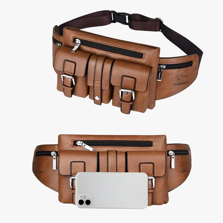 Marsupio uomo con cintura regolabile per massimo comfort. Design pratico multiscomparto per ogni esigenza.