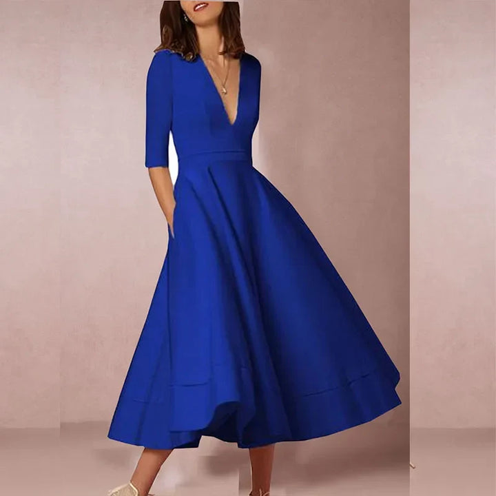 Abito retrò elegante da donna, stile A-line anni '60. Gonna svasata per un look vintage primaverile/autunnale.
