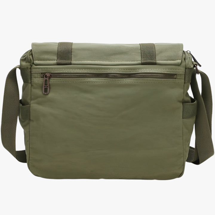 Elegante borsa messenger gialla in tela con tracolla regolabile, pratica per lavoro, studio e tempo libero.