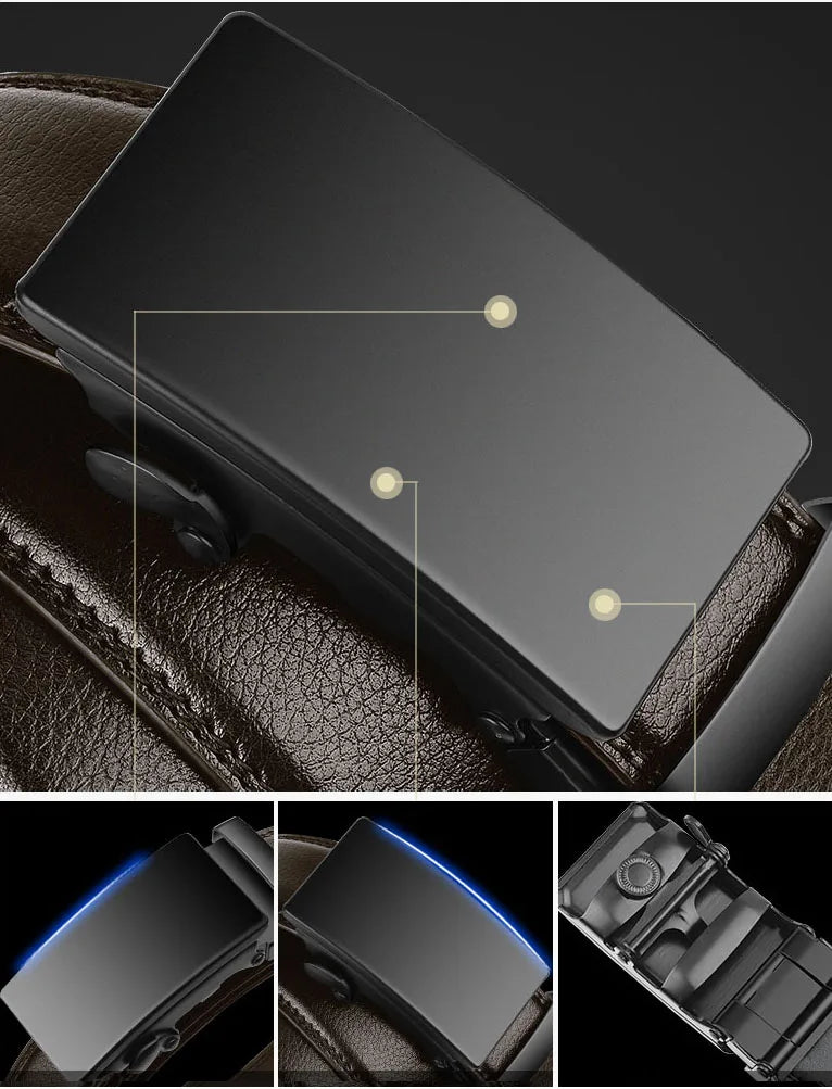 Accessorio moda maschile: cintura uomo in pelle PU nera, fibbia automatica, design elegante e lusso per ogni occasione.