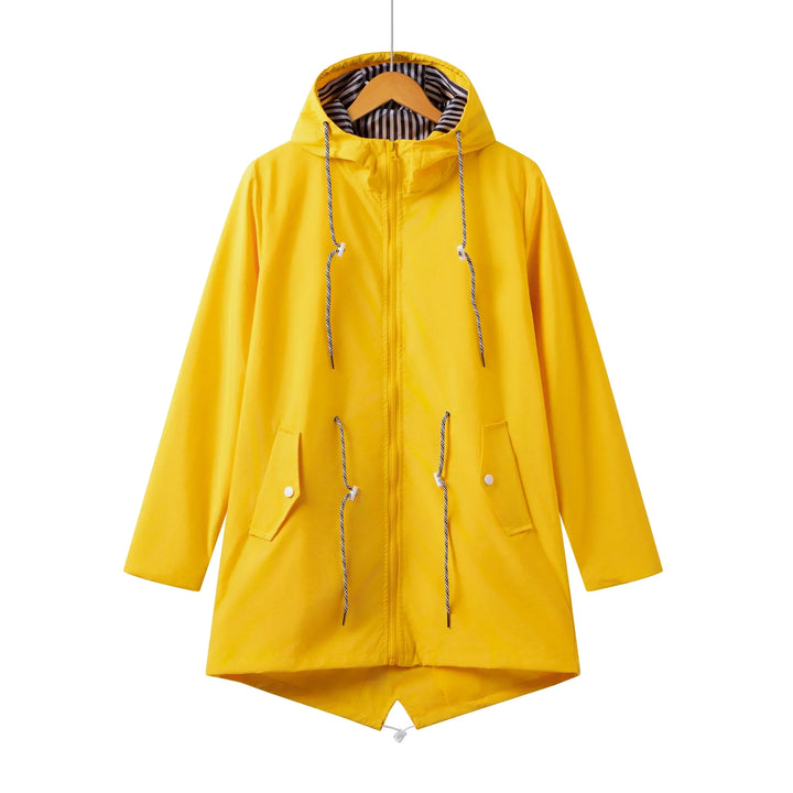 Trench donna impermeabile con cappuccio, elegante abbigliamento esterno per stile e protezione pioggia. Colori assortiti.