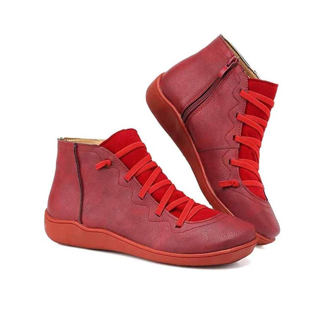 Stivali alla caviglia rossi da donna, calzature eleganti e comode, perfetti per il comfort quotidiano.