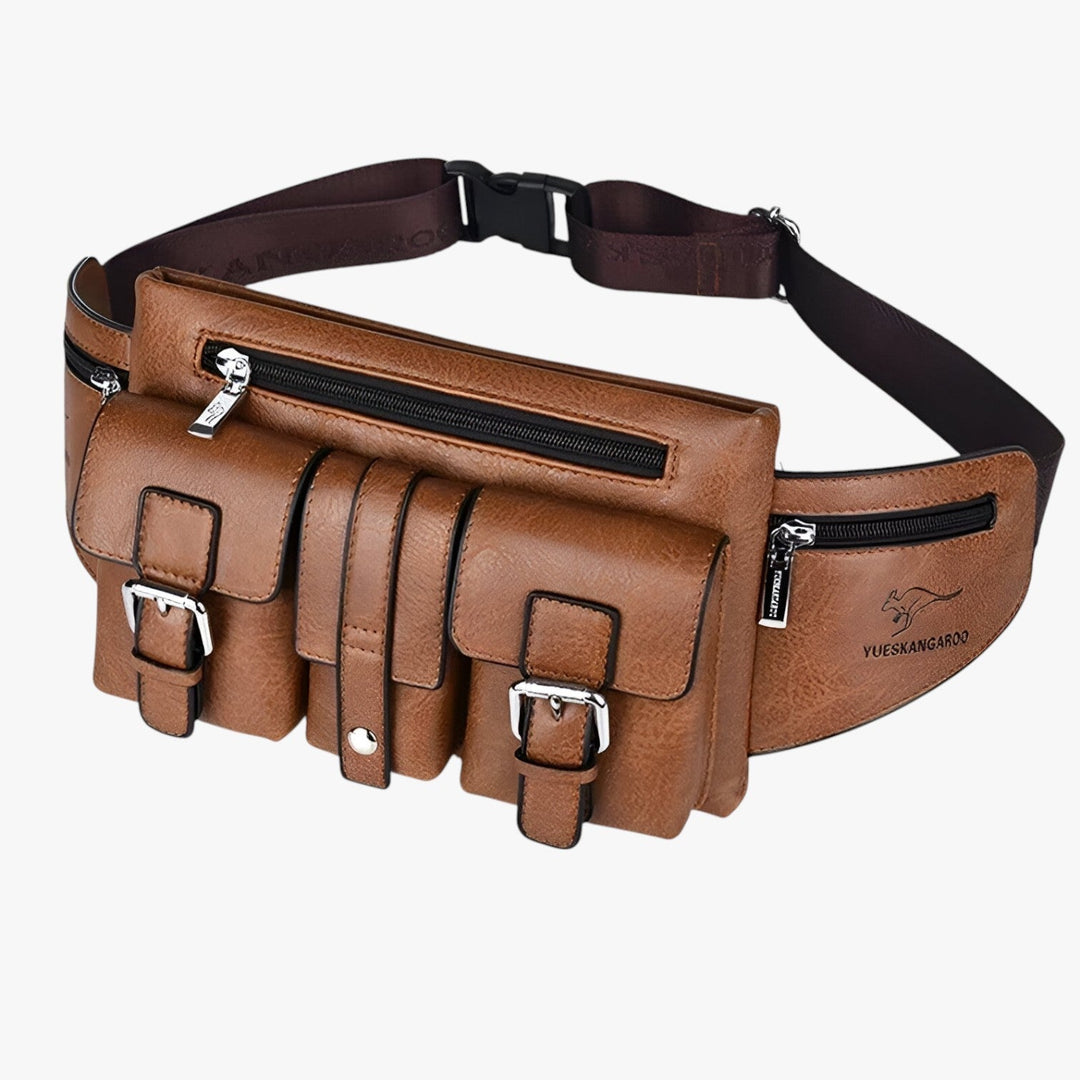 Marsupio uomo robusto con cerniere resistenti, ideale per custodire al sicuro i tuoi effetti personali in viaggio.