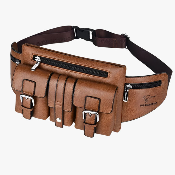 Marsupio uomo robusto con cerniere resistenti, ideale per custodire al sicuro i tuoi effetti personali in viaggio.