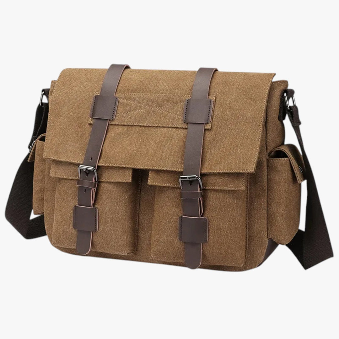 Borsa messenger in tela di alta qualità, multicolore e con comoda tracolla, per un uomo dinamico.