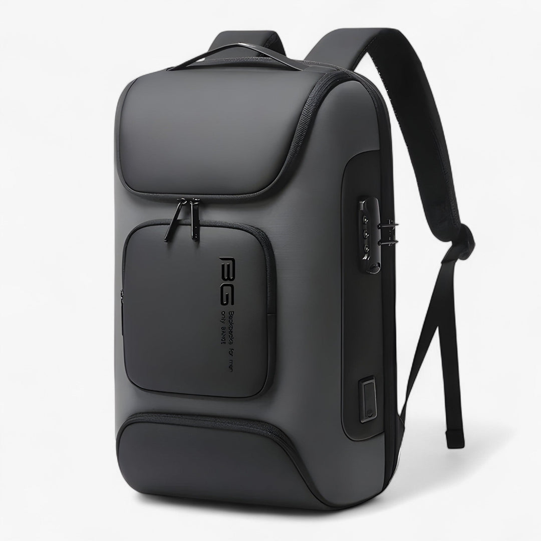 Zaino porta laptop nero da uomo con porta USB esterna, pratico per viaggio, ufficio o studio.