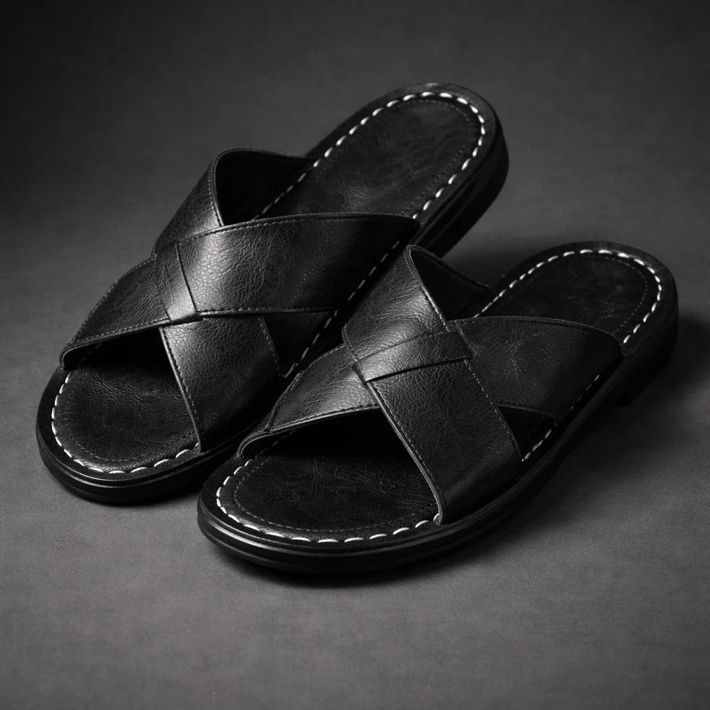 Sandali uomo eleganti con fasce incrociate, perfetti per look estivi e vacanze.