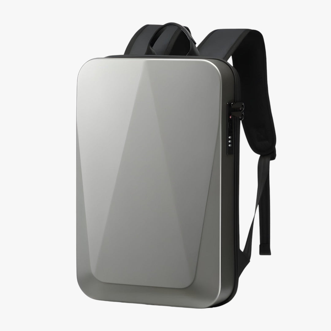 Zaino laptop uomo nero, design urbano e pratico per il viaggio e l'uso quotidiano.