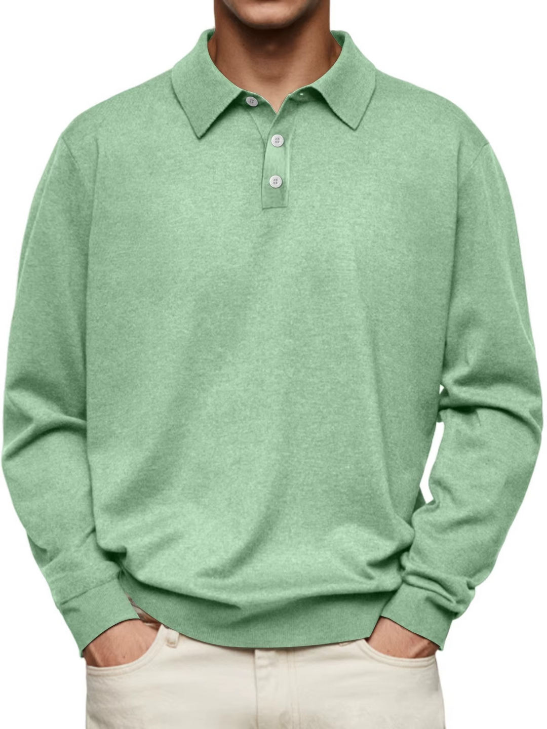 Polo da uomo con manica lunga e polsini, vestibilità regolare. Maglia confortevole per abbigliamento casual maschile.