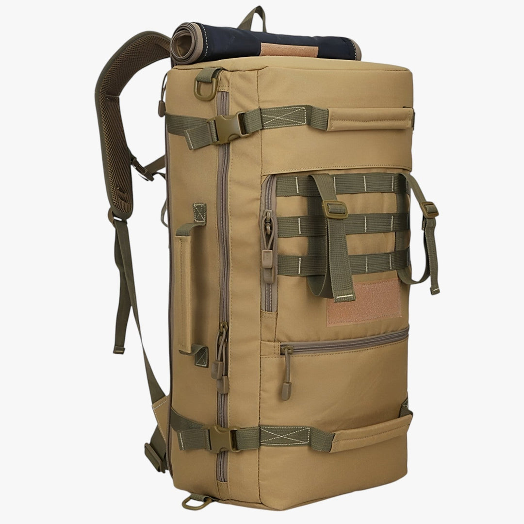 Zaino da trekking uomo 50L kaki, robusto e confortevole per escursioni e viaggi avventura.