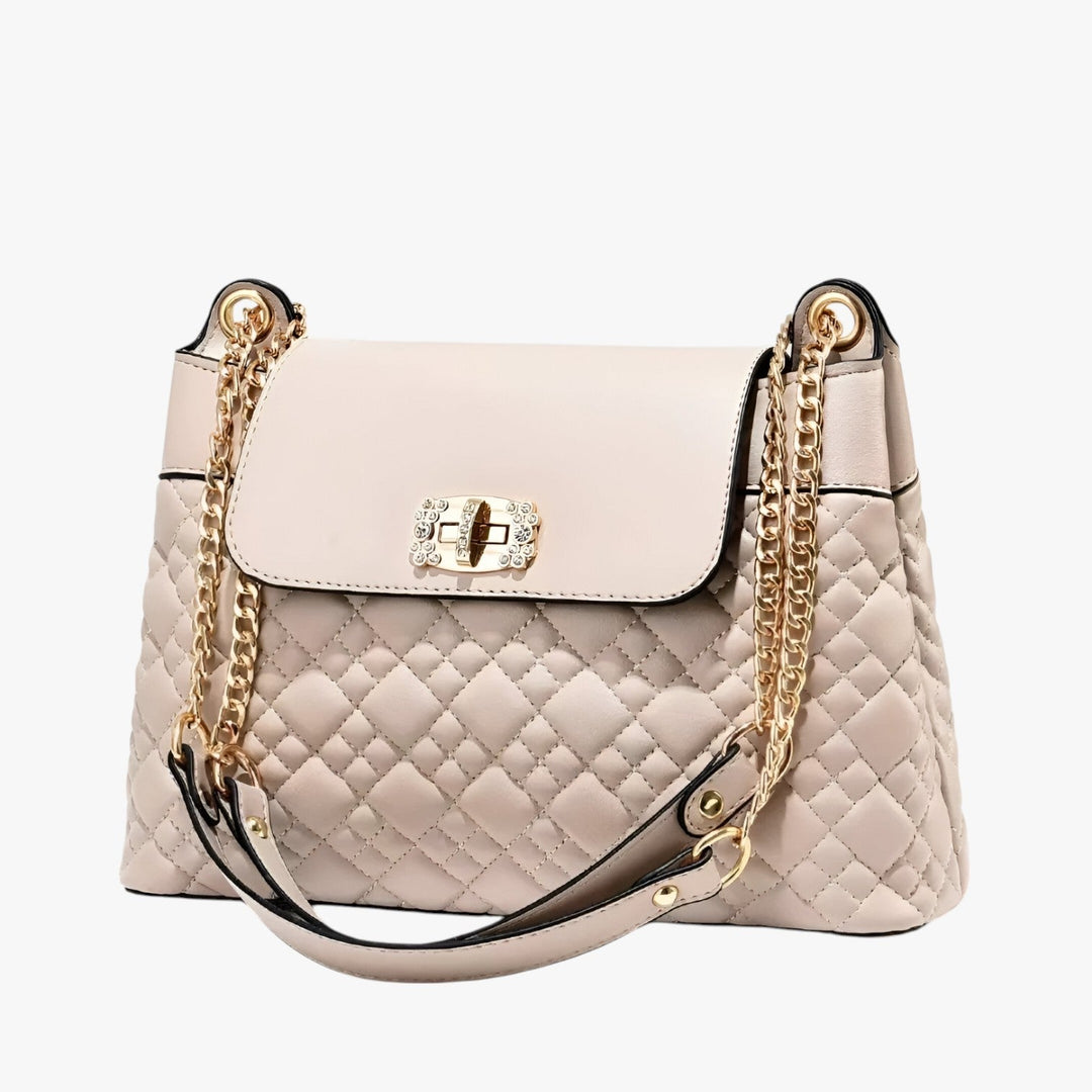 Borsa a secchiello trapuntata donna in sintetico, accessorio moda versatile con tracolla a catena.