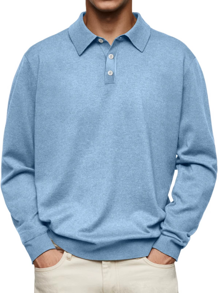 Polo uomo manica lunga in cotone, vestibilità regolare per inverno. Maglia calda con polsini, abbigliamento casual.