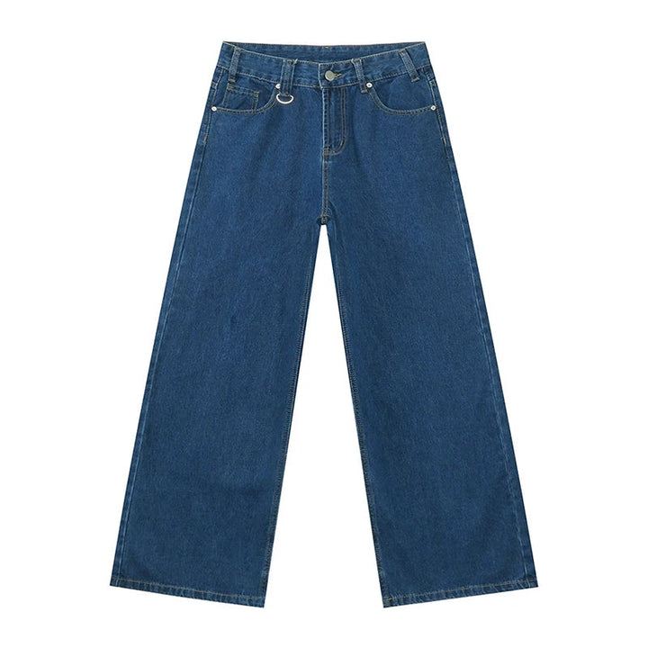 Jeans uomo streetwear, modello baggy a vita alta, lavaggio vintage per moda maschile Y2K autentica.