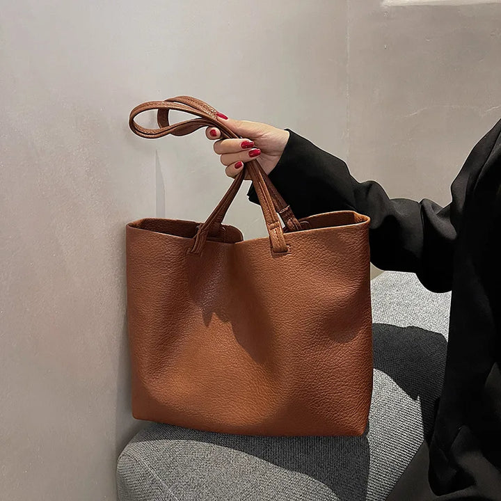 Elegante e pratica borsa tote donna in pelle sintetica, stile vintage, perfetta per la scuola.