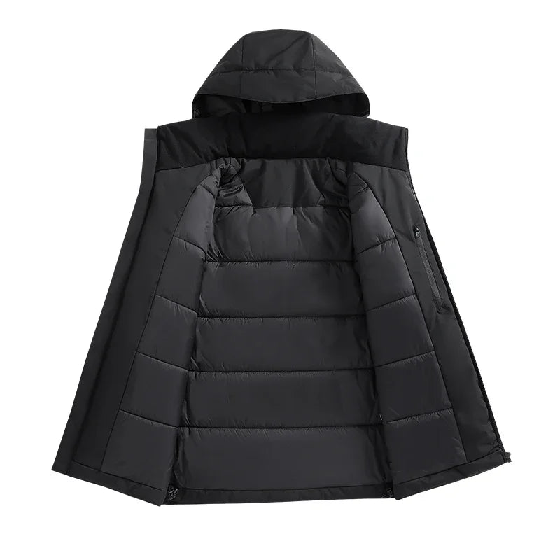 Giacca impermeabile con cappuccio da uomo, disponibile in nero e verde chiaro, per uno stile sportivo e versatile.