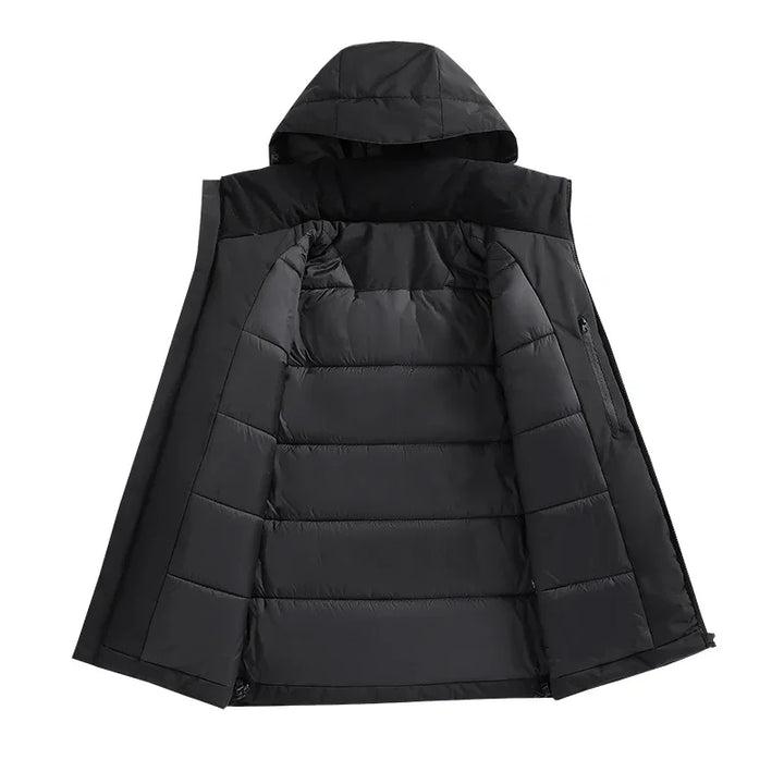 Giacca impermeabile con cappuccio da uomo, disponibile in nero e verde chiaro, per uno stile sportivo e versatile.