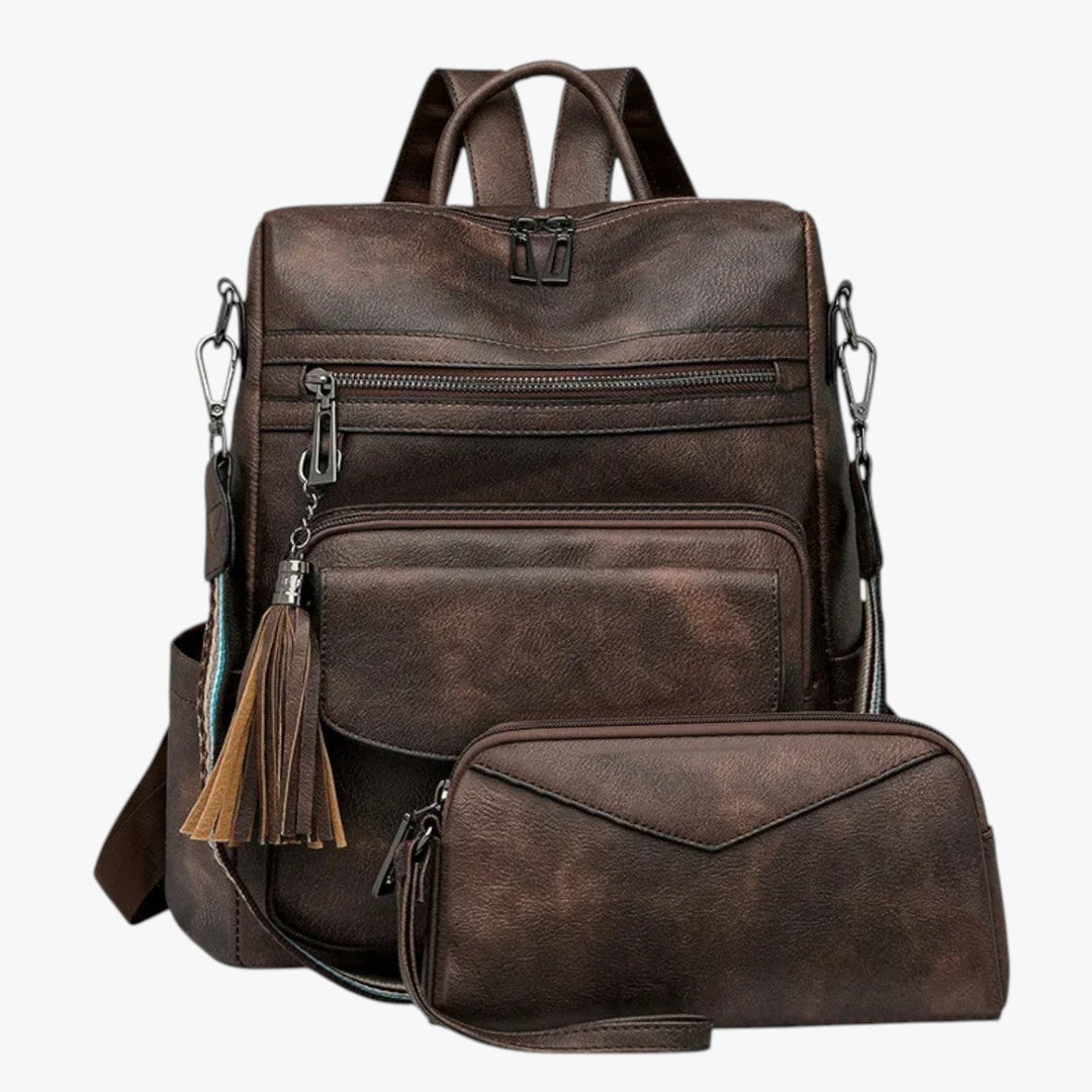 Zaino donna multiscomparto spazioso, perfetto per organizzare oggetti personali in viaggio o quotidianamente.