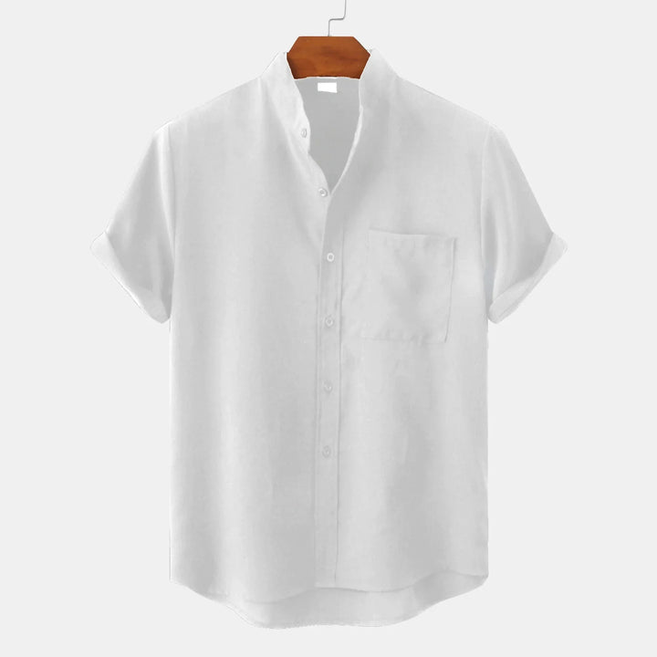 Camicia da uomo in misto lino, leggera e traspirante, con bottoni e maniche corte. Ideale per l'estate.