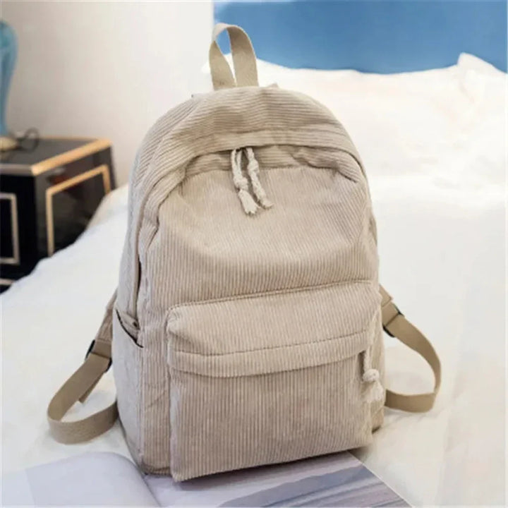 Zaino scuola casual unisex in velluto a coste, versatile per studenti, tempo libero e viaggi.
